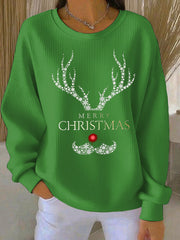 Women's Merry Christmas print Ribbed Round-Neck Sweatshirt