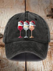 Unisex Christmas Red Wine Glass Print Hat
