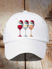 Unisex Christmas Red Wine Glass Print Hat
