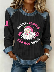 Women's Breast Cancer Awareness Santa Claus Print Casual Top