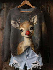 Women's Fawn Christmas Art Print Sweatshirt