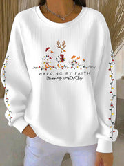 Women's  Funny Christmas Goose Walking By Faith Tripping Constantly Ribbed Round-Neck Sweatshirt