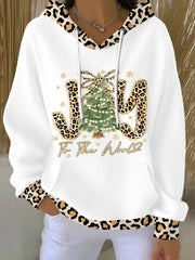 Women's  Joy To The World  Glitter Leopard Christmas Tree Hoodie