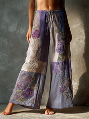 Women's Vintage Purple Roses  Patchwork Pants