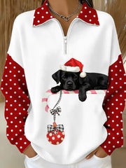 Women's Christmas Cute Dog Print Casual Zipper Sweatshirt
