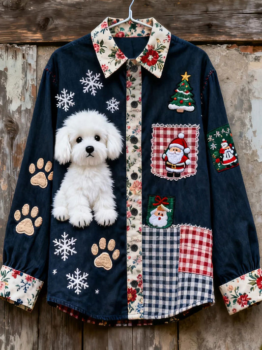 Women's Christmas Dog Print Casual Shirt