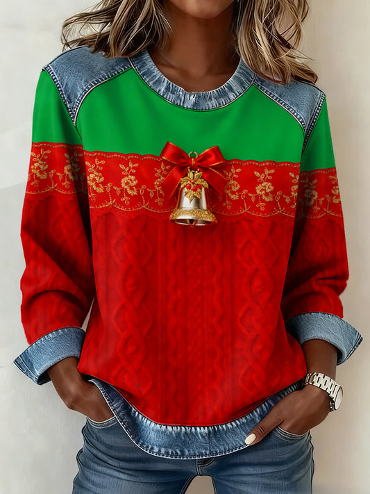 Women's Christmas Denim Collar Sweatshirt
