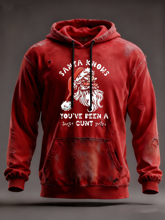 Men's Funny Christmas Santa Claus Print Oversized Drop-Shoulder Hoodie with Pockets