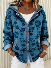 Women's Vintage Floral Pattern Patchwork Art Hooded Cardigan