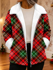 Women's Christmas Plaid Pattern Fleece Corduroy Jacket