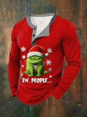 Men's Funny Christmas Cat Ew People Casual Long-Sleeve T-Shirt