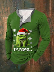 Men's Funny Christmas Cat Ew People Casual Long-Sleeve T-Shirt