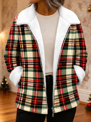 Women's Christmas Plaid Pattern Fleece Corduroy Jacket
