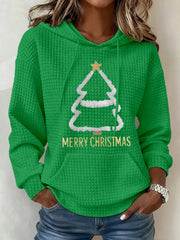 Women's Christmas Tree Waffle Print Casual Hoodie
