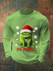 Men's Funny Christmas Cat Ew People Casual Waffle Long Sleeve Top