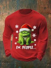 Men's Funny Christmas Cat Ew People Casual Waffle Long Sleeve Top