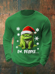 Men's Funny Christmas Cat Ew People Casual Waffle Long Sleeve Top