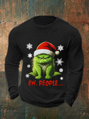 Men's Funny Christmas Cat Ew People Casual Waffle Long Sleeve Top