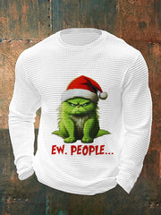Men's Funny Christmas Cat Ew People Casual Waffle Long Sleeve Top