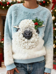 Women's Cute Christmas Sheep Art Print Casual Flannel Sweatshirt