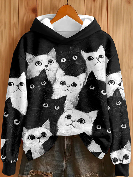 Women's Black Cats and White Cats Printed Hoodies