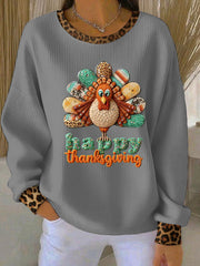 Women's Casual Thanksgiving Ribbed Round-Neck Sweatshirt
