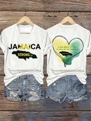 Women's V-Neck Retro Jamaica Strong If God Brings You To It, He Will Get You Through It Stay Strong Print T-Shirt