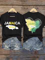 Women's V-Neck Retro Jamaica Strong If God Brings You To It, He Will Get You Through It Stay Strong Print T-Shirt