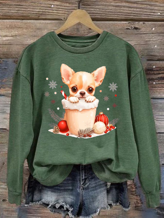 Women's Christmas Chihuahua polyester sweatshirt