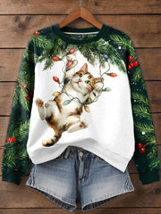Women's Funny Christmas Cat Printed Sweatshirt