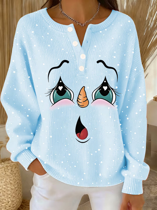 Women‘s Cute Christmas Snowman Print Casual Top