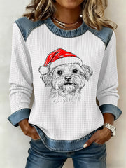 Women's Christmas Print Waffle Sweatshirt