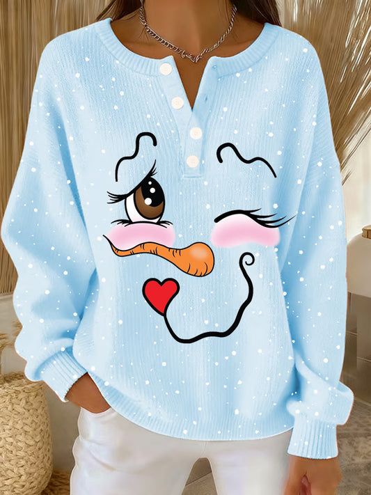 Women‘s Cute Christmas Snowman Print Casual Top