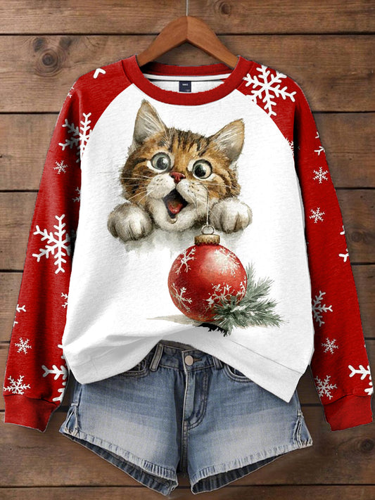Women's Funny Christmas Cat Printed Sweatshirt