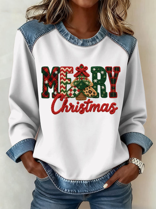 Women's Christmas Pattern Patchwork Art Sweatshirt