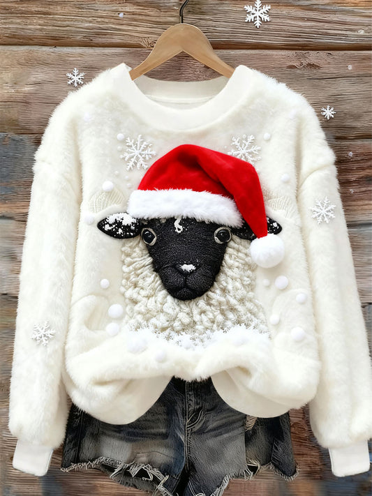 Women's Christmas Cute Animal Art Flannel Sweatshirt