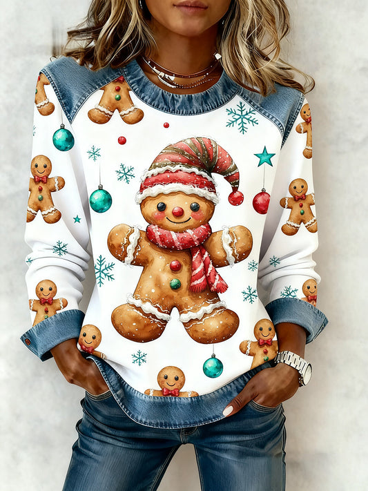 Women's Vintage Christmas Denim Patchwork Sweatshirt