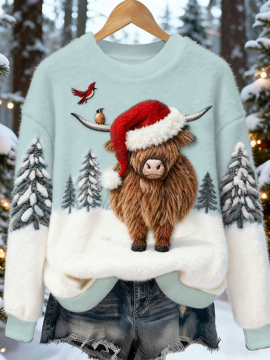 Women's Christmas Cute Animal Art Flannel Sweatshirt