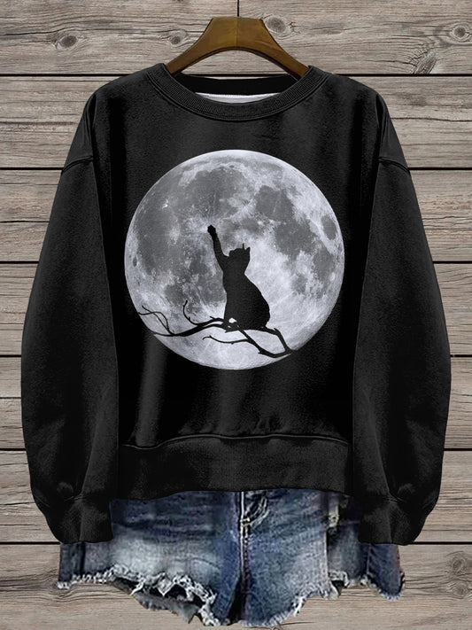Women's Moon And Cat Printed Sweatshirt