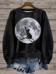 Women's Moon And Cat Printed Sweatshirt