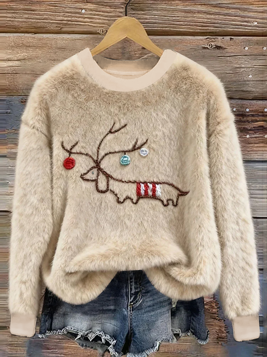 Women's Christmas Cute Animal Art Flannel Sweatshirt