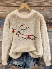 Women's Christmas Cute Animal Art Flannel Sweatshirt