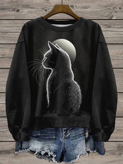 Women's Moon And Cats Printed Sweatshirt