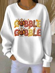 Women's Gobble Gobble Turkey Thanksgiving Print Casual Sweatshirt