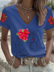 Women's Puerto Rico Flag Flower Art Printed T-shirt