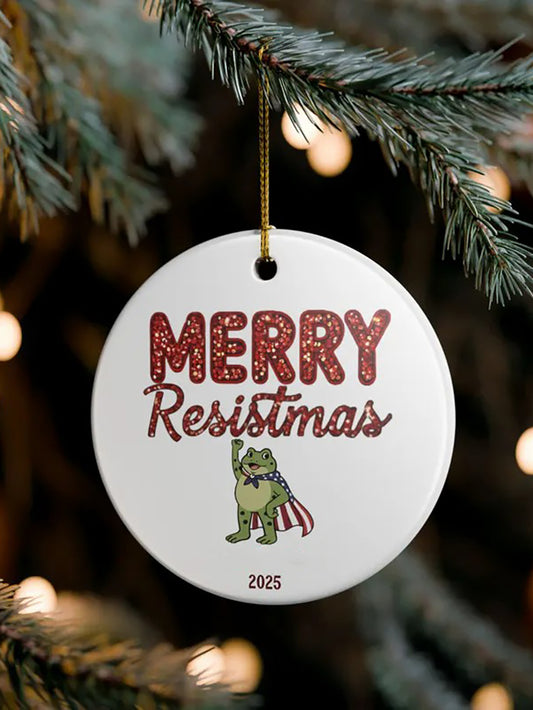 Merry Resistmas Portland Frog Printed Acrylic Decorative Ornament