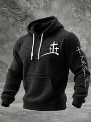 Men's Faith Over Fear Faith Cross  Checkered Cotton Hoodie