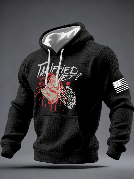 Men's Tariffied Yet? Print Checkered Cotton Hoodie