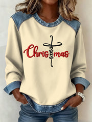Women's Christmas Belief Pattern Patchwork Art Sweatshirt