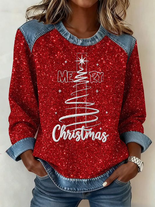 Women's Christmas Belief Pattern Patchwork Art Sweatshirt